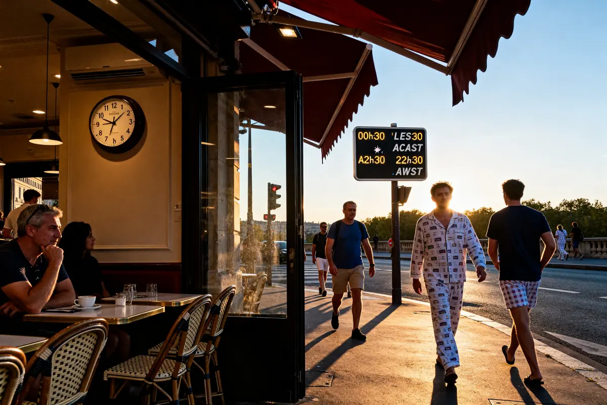 pexels-michal-pech-213601-757318 (1) Des gens en pyjama marchent, illustrant le décalage horaire avec l’Australie affiché sur panneau.
