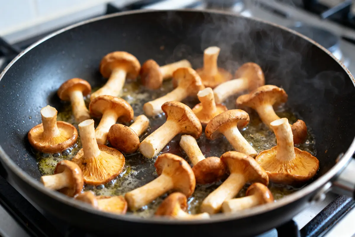 Chanterelles dorées dans une poêle chaude pour une parfaite cuisson de la chanterelle